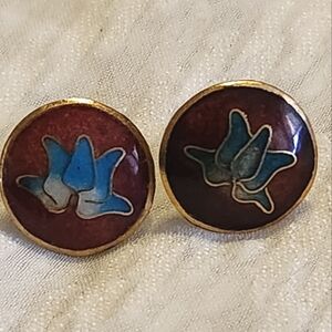 Vintage Cloisonne Lotus Flower Post Earrings